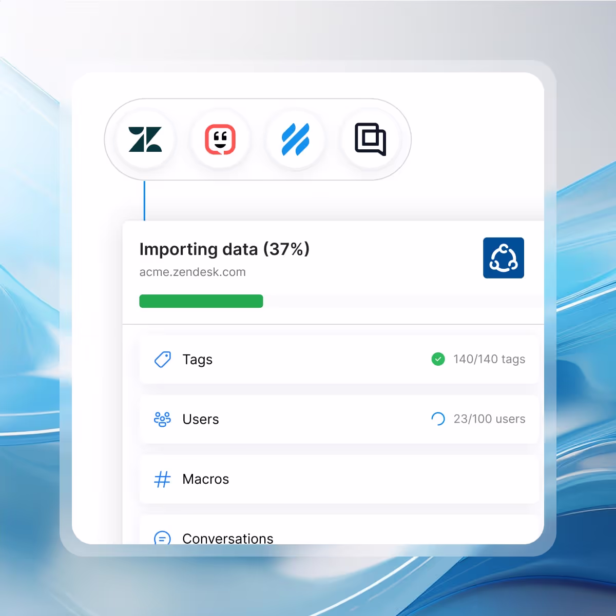 Richpanel migration wizard importing historical tickets from Zendesk, Gorgias, Help Scout, and Kustomer