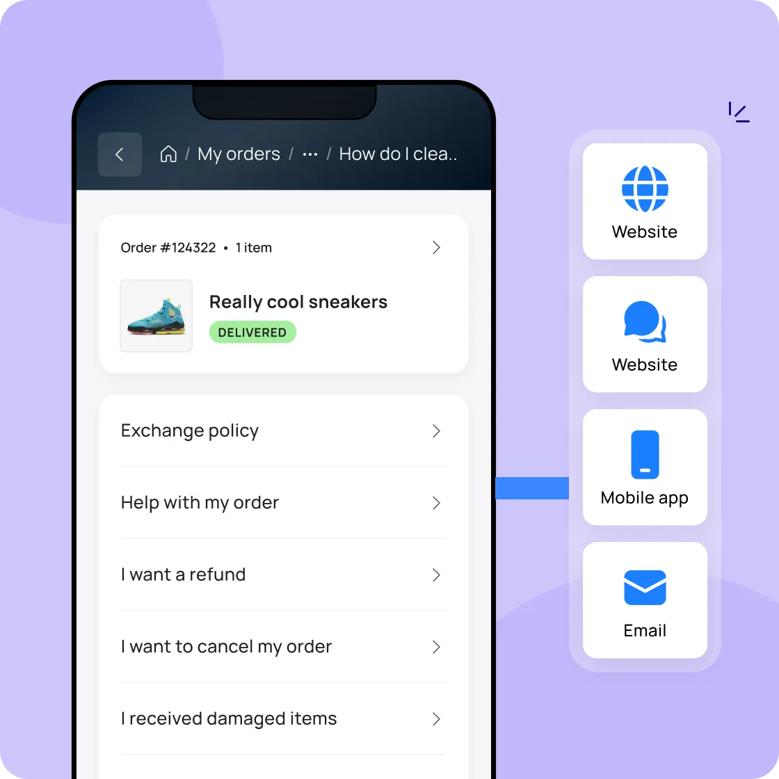 Richpanel self-service portal where a customer finds and tracks their order and updates the shipping address without an agent